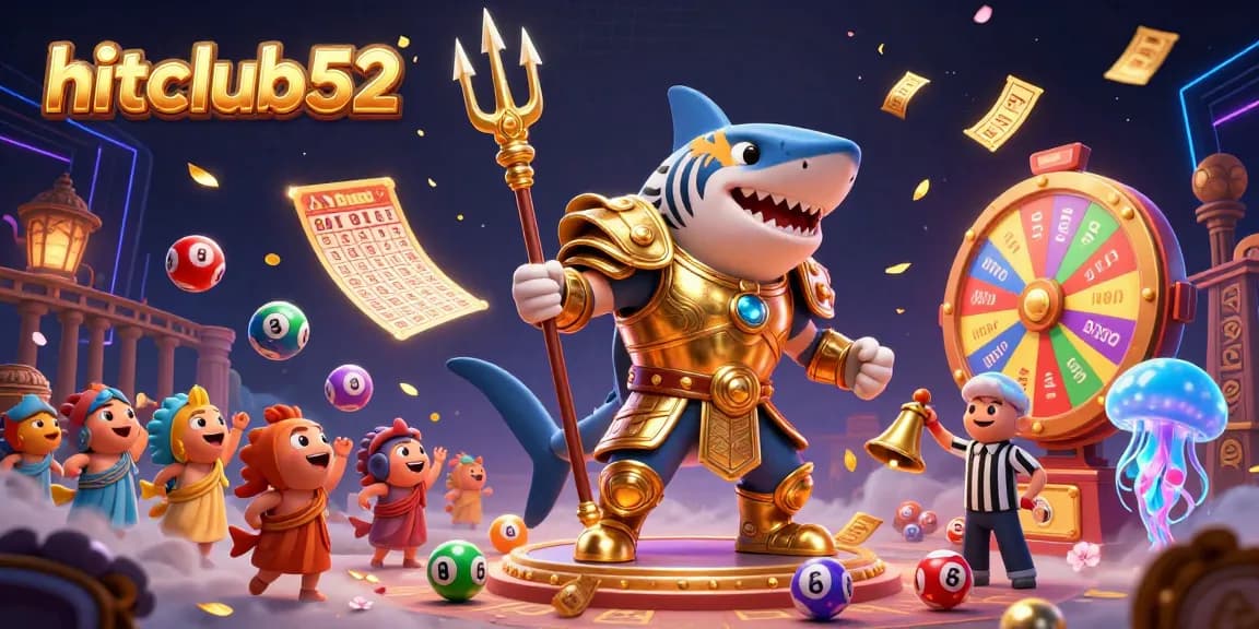 Engage with hitclub52's vibrant casino world featuring exciting lottery action with colorful balls, golden tickets, and thrilling gameplay.