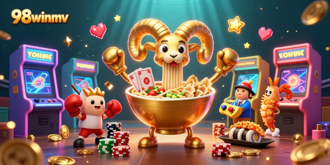 Experience the excitement at 98winmv with a vibrant illustration showcasing gambling action and fun.