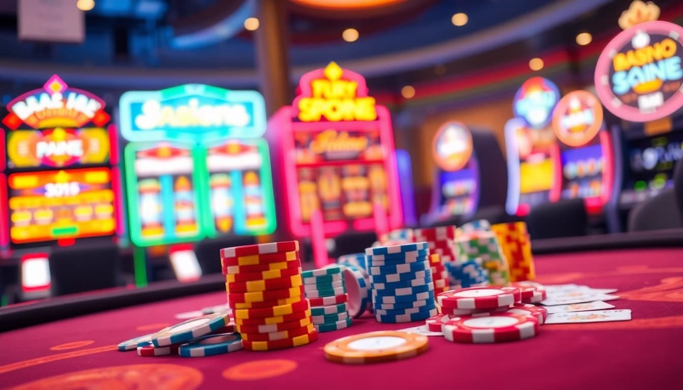 Jouer dans un casino en ligne le plus payant avec des jetons colorés et des cartes élégamment disposées.