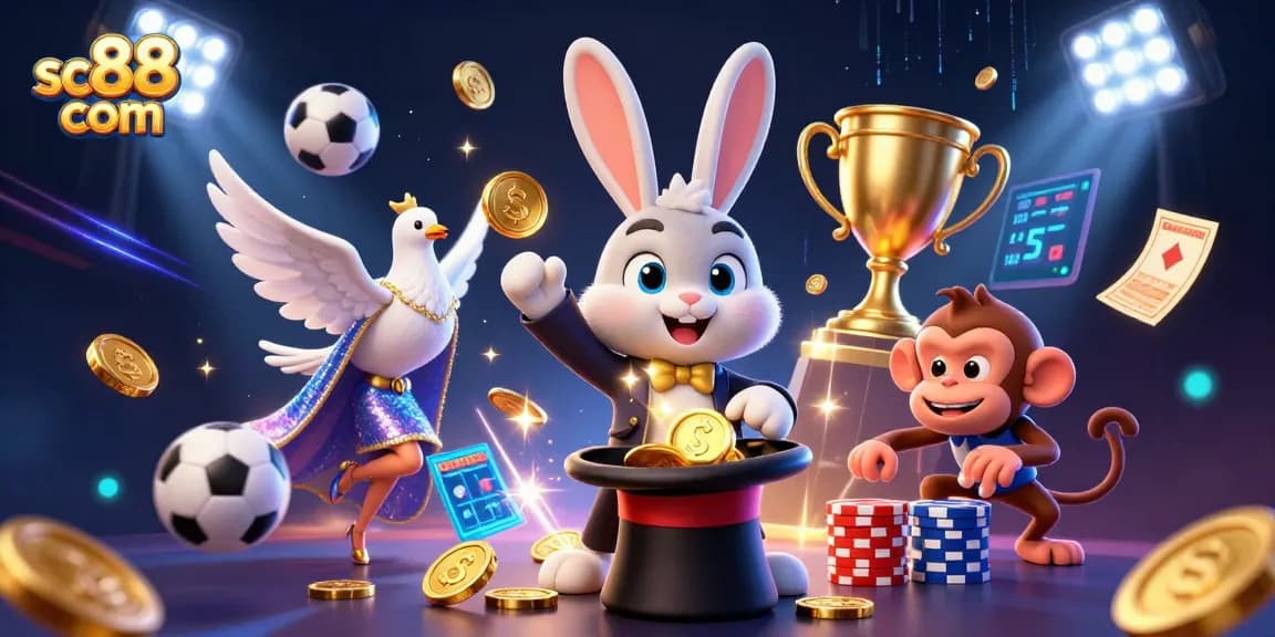 Experience the thrill of sc88 com with a magician rabbit, sparkling coins, and dynamic sports elements.