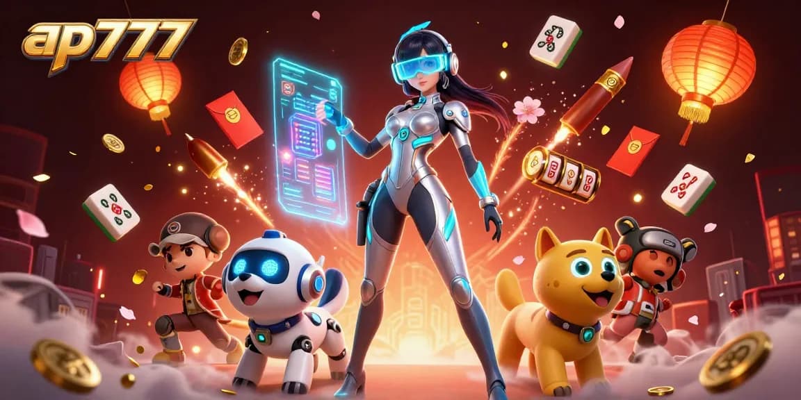Jogue jogos emocionantes no ap777 com uma cena visual deslumbrante apresentando personagens futuristas e elementos vibrantes de cassino.
