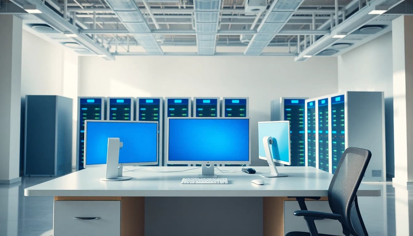 Engaging professional scene depicting adult web hosting services in a modern office.