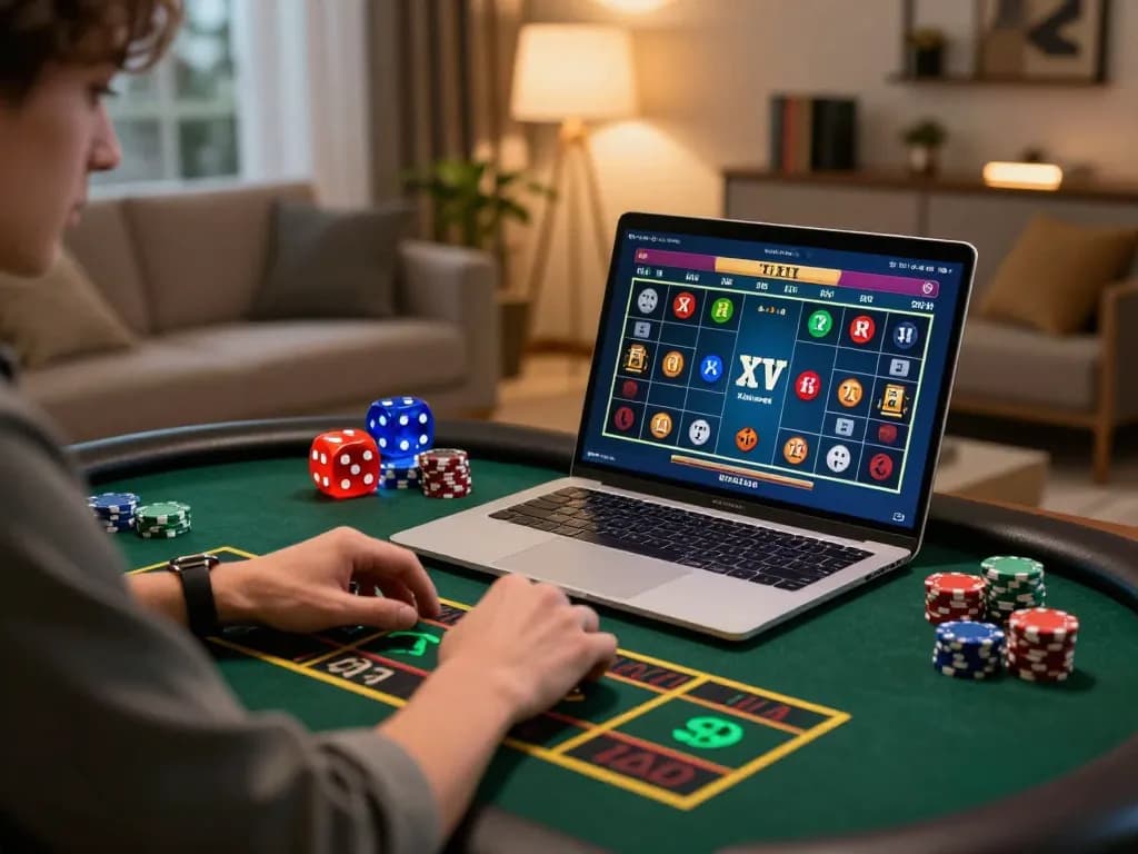 Tài xỉu gameplay displayed on laptop in a cozy home environment, engaging online gaming action.