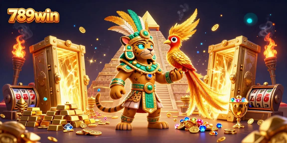Engage with dynamic 789win casino action featuring gold elements, slot games, and vibrant characters.