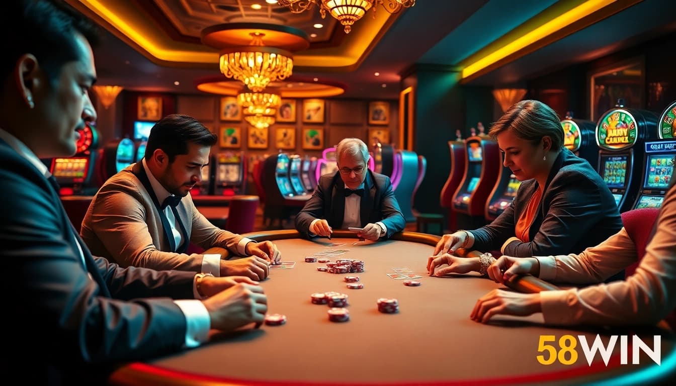 Experience poker excitement at 58WIN with engaging gameplay and luxurious casino ambiance.