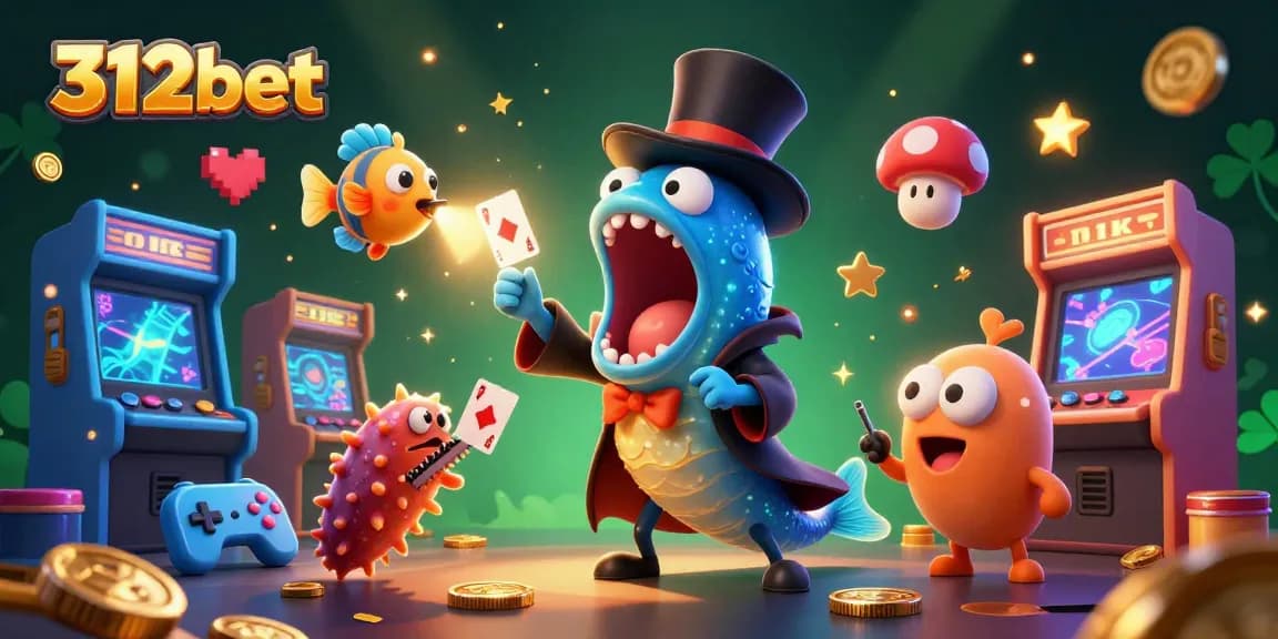 Engage with 312bet's vibrant slots experience featuring a bioluminescent eel magician amidst glowing game elements.