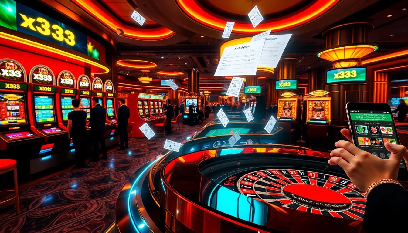 Experienced gamblers engaging with x333 casino slot machines and live roulette tables featuring dynamic betting actions