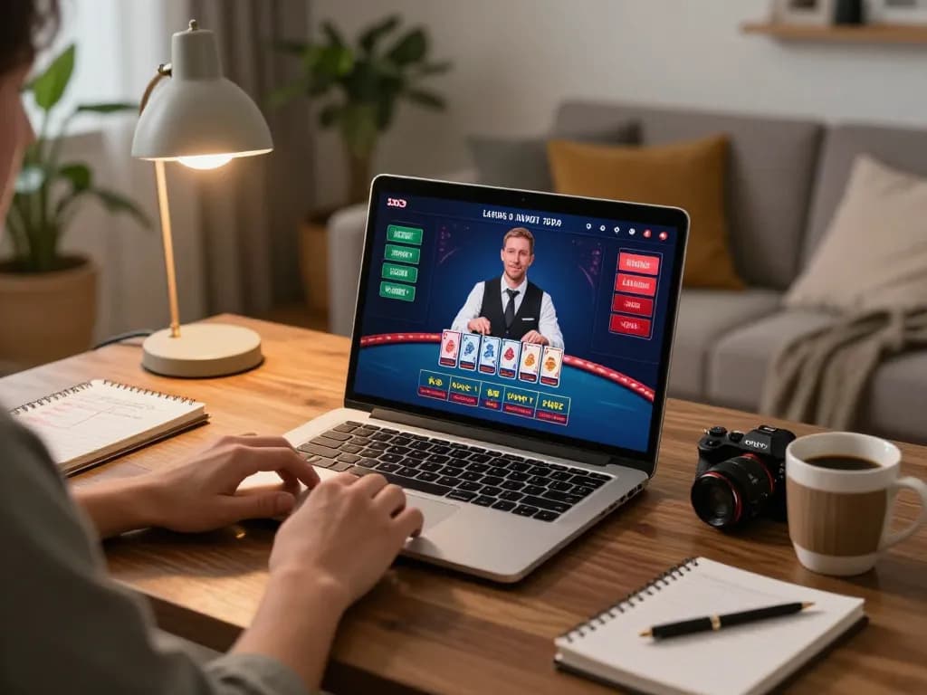 Player enjoying online blackjack game at C168 with cozy home setting and strategy notes.