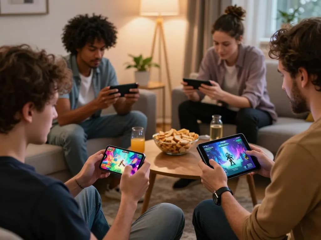 Engaging adults playing a mobile porn game in a cozy setting