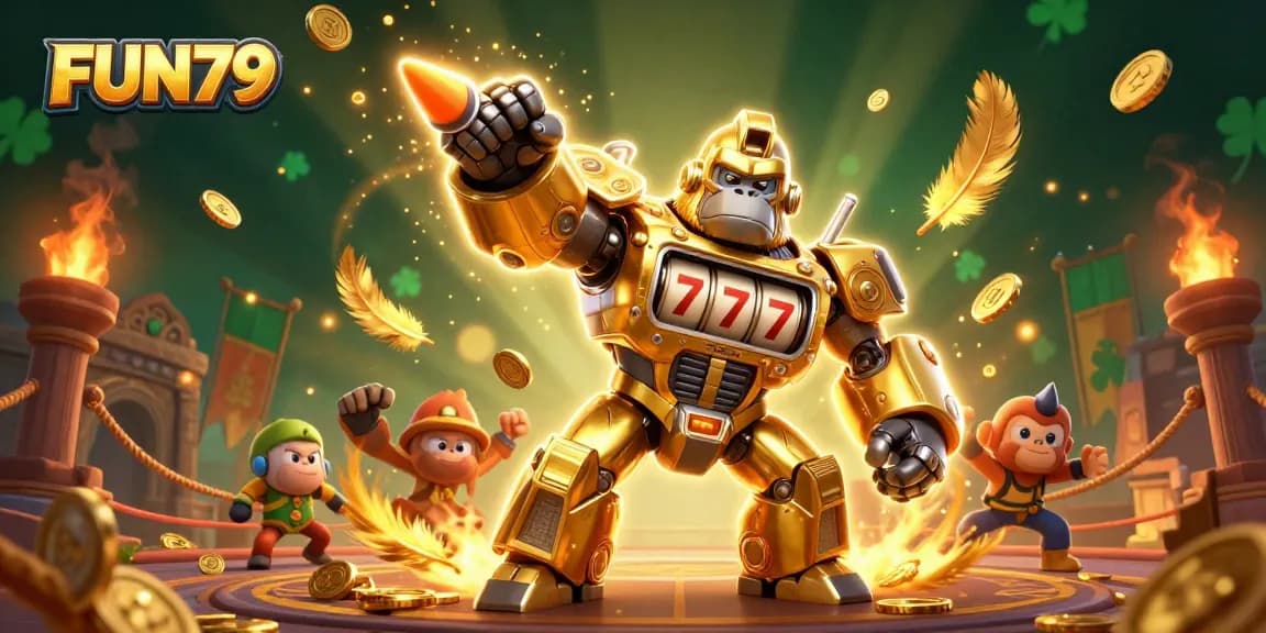 Experience thrilling gameplay at FUN79's dynamic casino with a golden gorilla mech avatar!