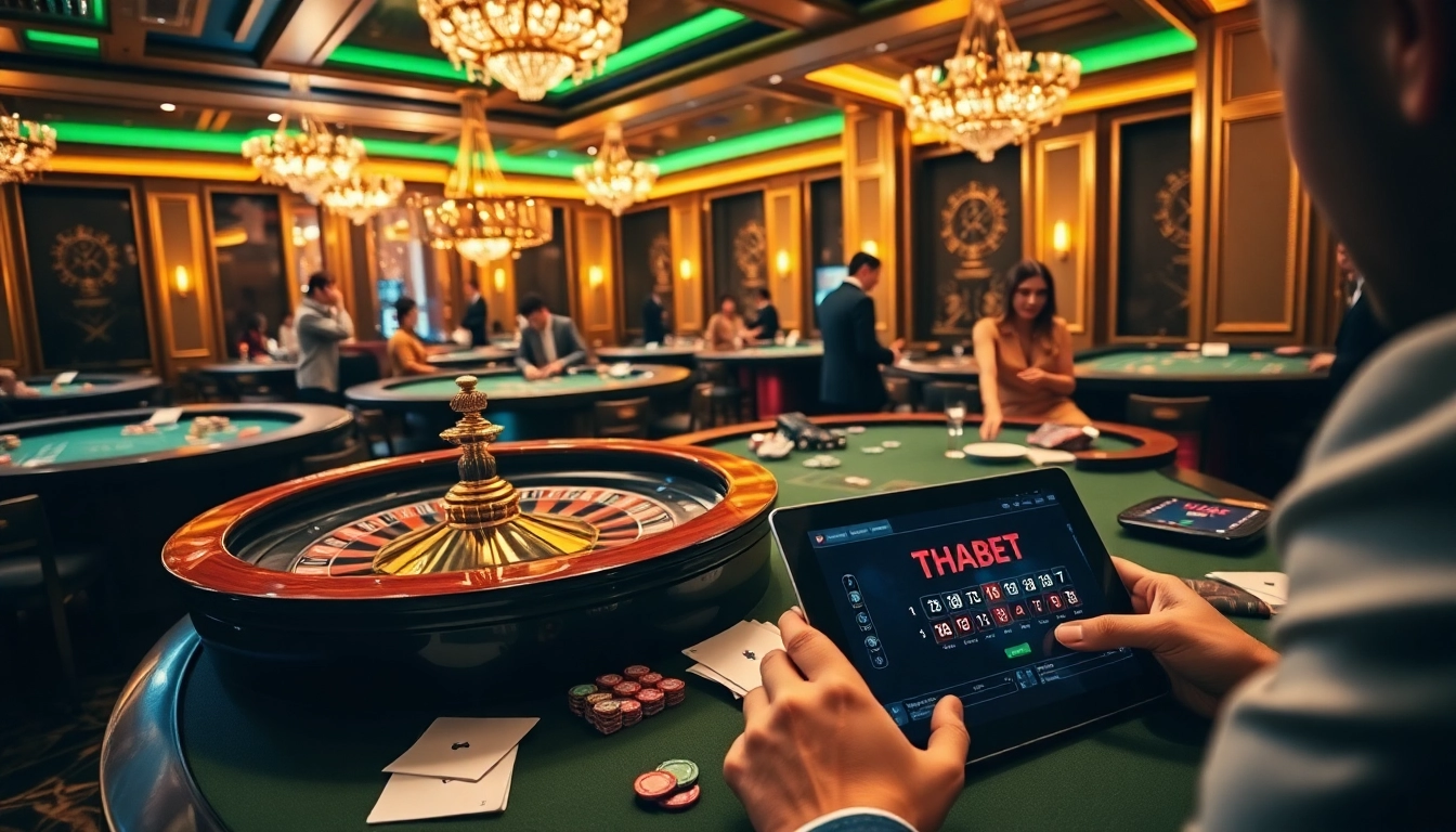 Players experiencing the thrill of gambling at THABET casino with vibrant tables and modern gaming interfaces.