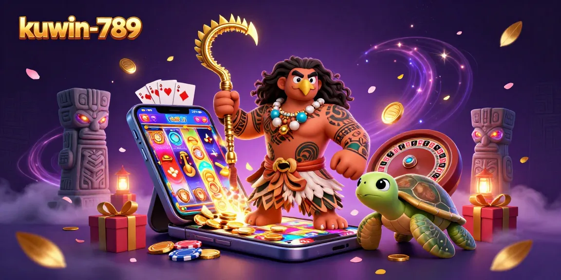 Experience the excitement of kuwin-789 with a vibrant 3D casino illustration showcasing thrilling gaming elements.