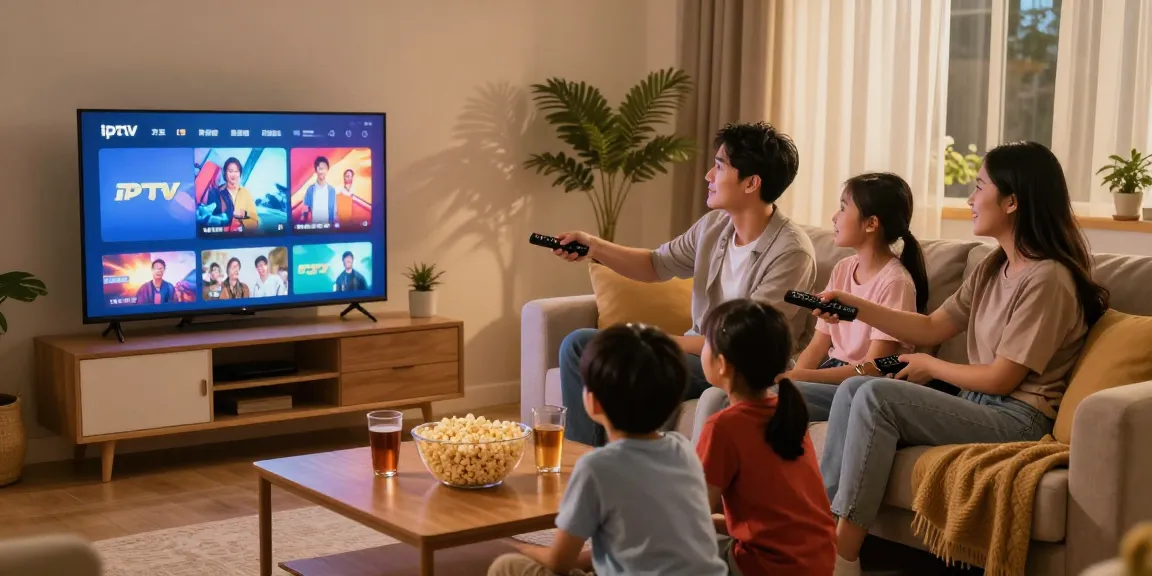 Família assistindo IPTV no sofá, destacando a melhor experiência com bestbraziliptv.