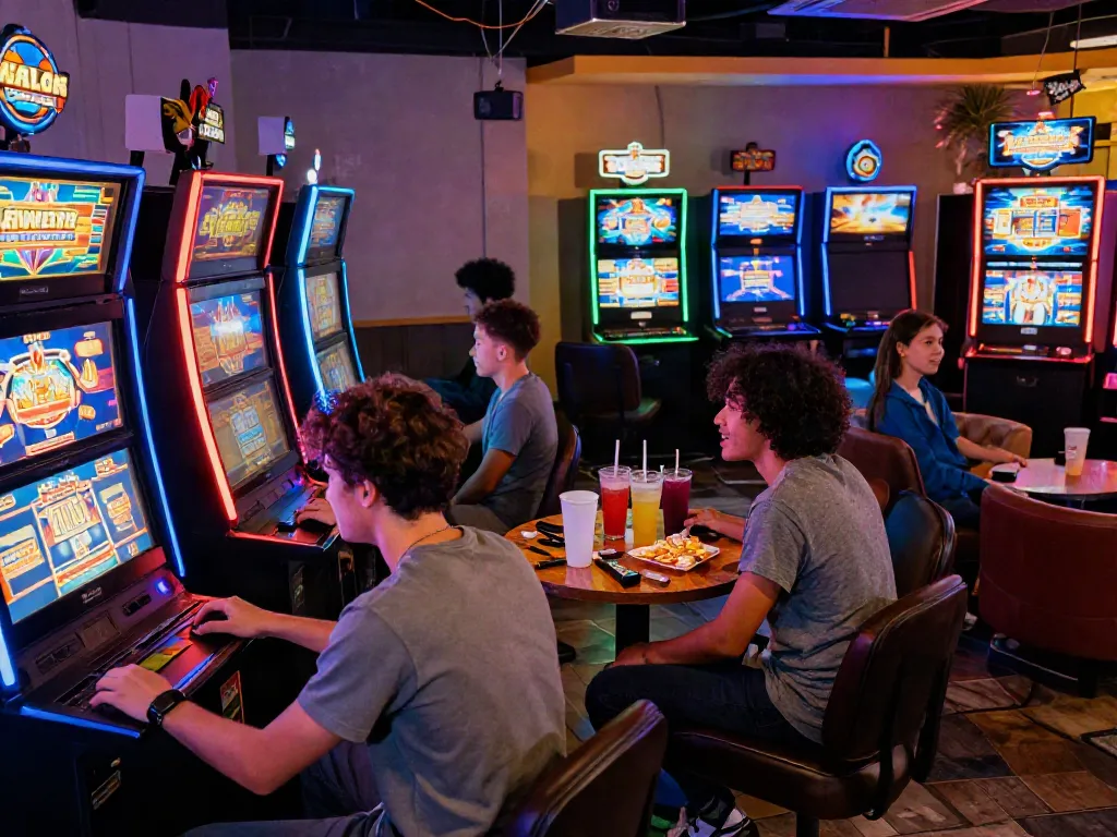 Jogadores se divertindo em ambiente de jogo vibrante com máquinas Slot Gacor.