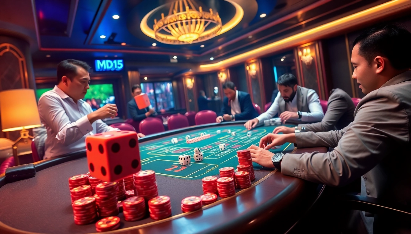 Tài xỉu md5 players enjoying a suspenseful game with transparent results and vibrant dice.
