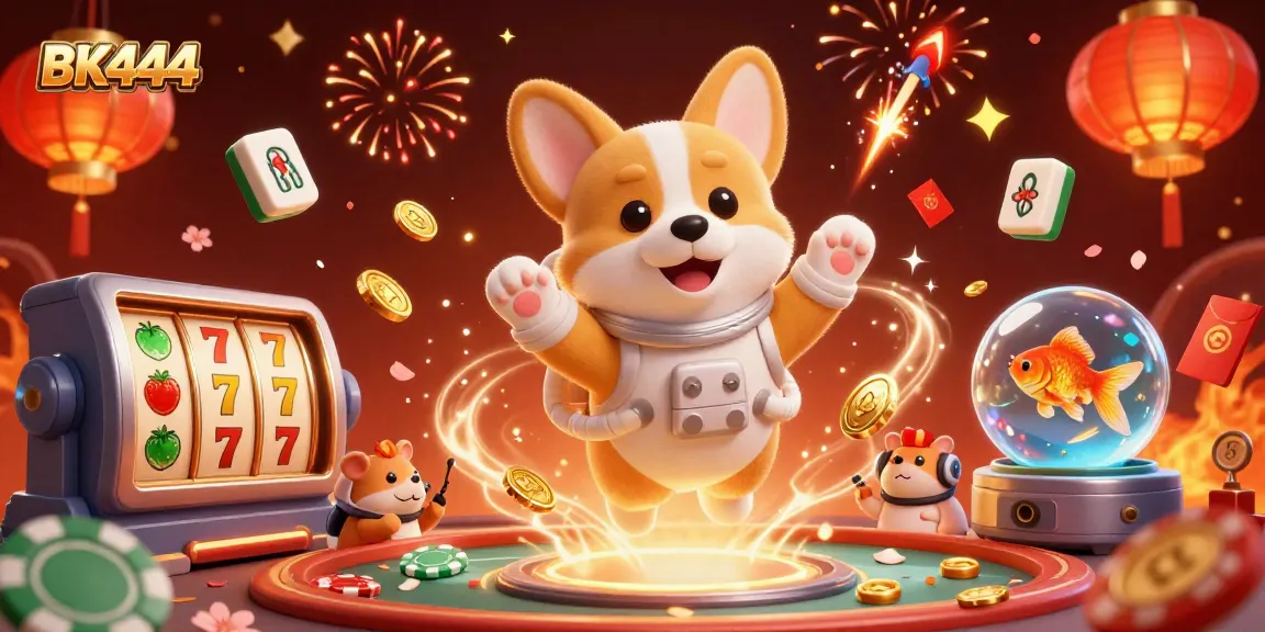 Experience the fun with BK444 casino's dynamic 3D scene featuring games, excitement, and vibrant visuals.