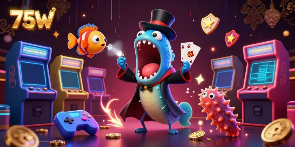 Engage with the vibrant 75W casino scene featuring animated characters in a dynamic performance.