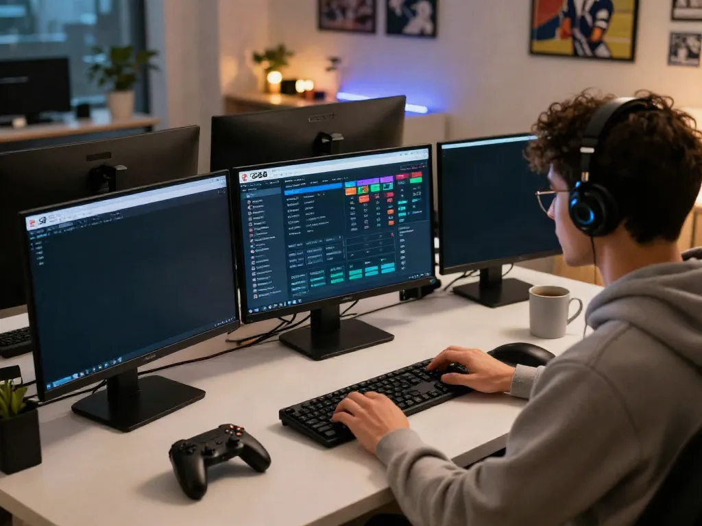 Engaging online betting experience at FC88 with multiple screens displaying live sports statistics.