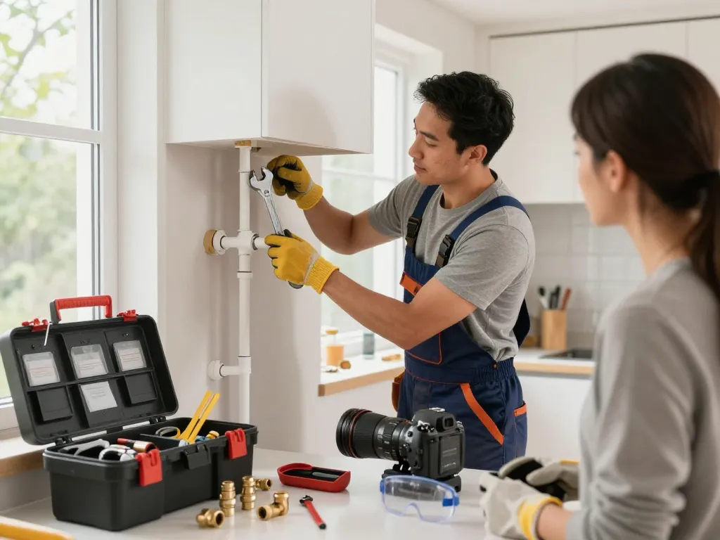 Expert plumber in São Paulo performing a PEX installation, showcasing professional plumbing services for homeowners.