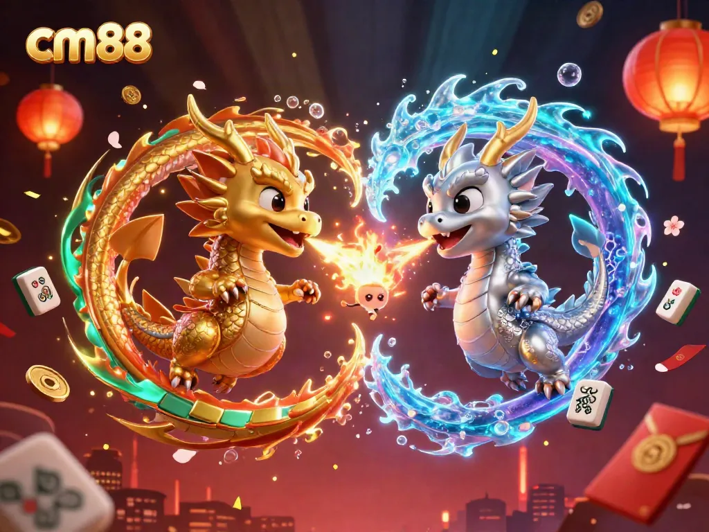 Experience thrilling action with cm88 as dragons unleash fire and ice in a vibrant casino scene.
