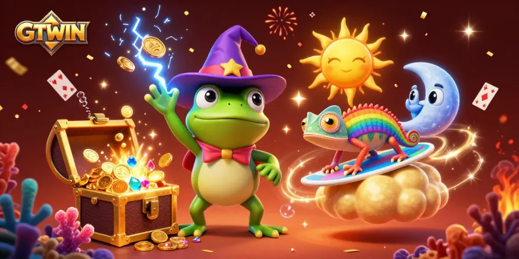 Experience thrilling gaming adventures with GTWIN as the weather wizard frog conjures golden coins.