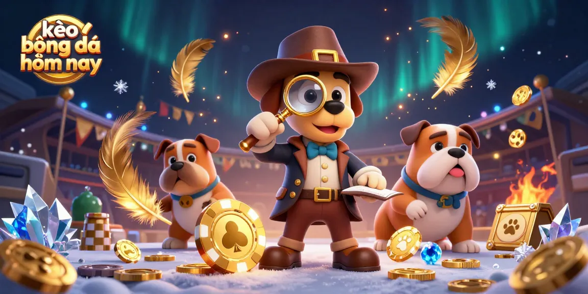 Experience kèo bóng đá hôm nay with a detective uncovering betting clues around a vibrant sports arena.