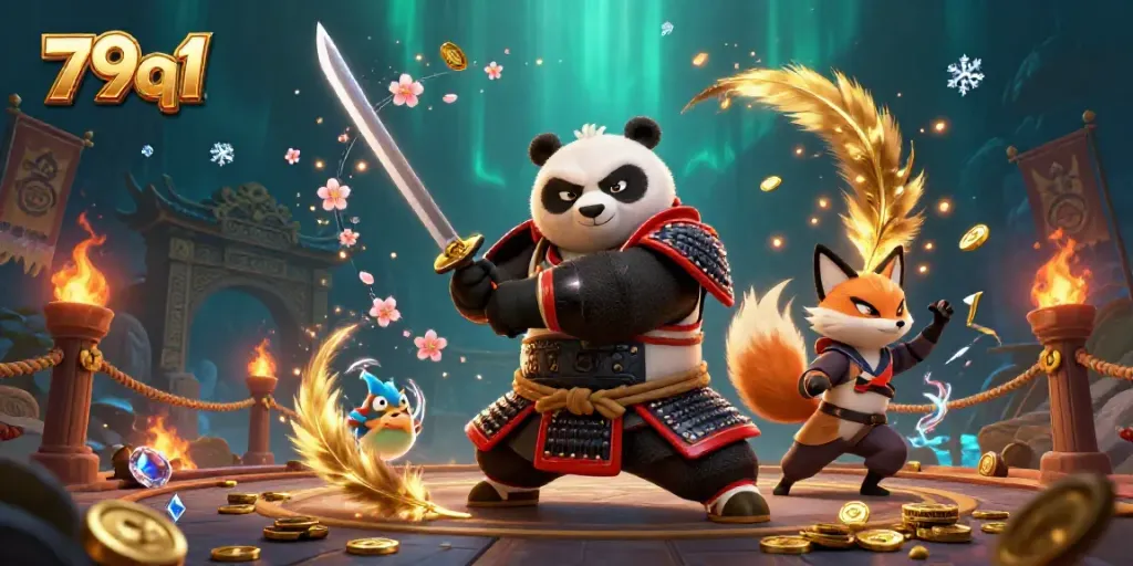 Experience thrilling gameplay at 79q1 with our engaging samurai panda illustration showcasing unique gaming elements.