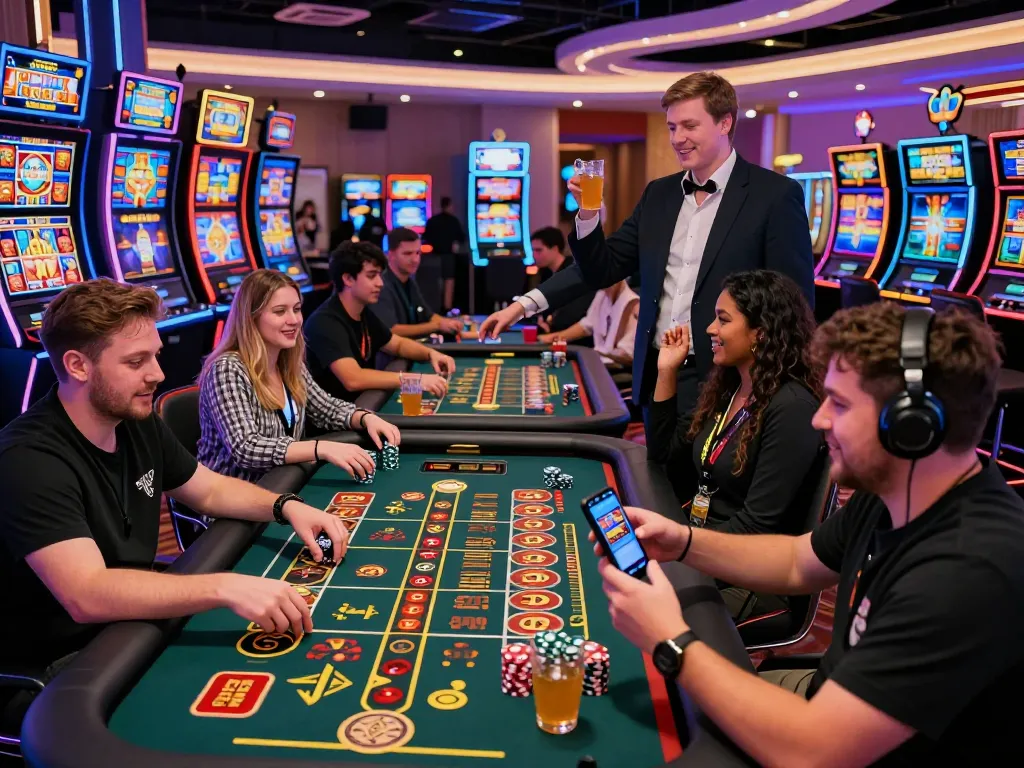Diverse players enjoying the dynamic gaming experience at TG88 casino with lively atmosphere and modern slot machines.