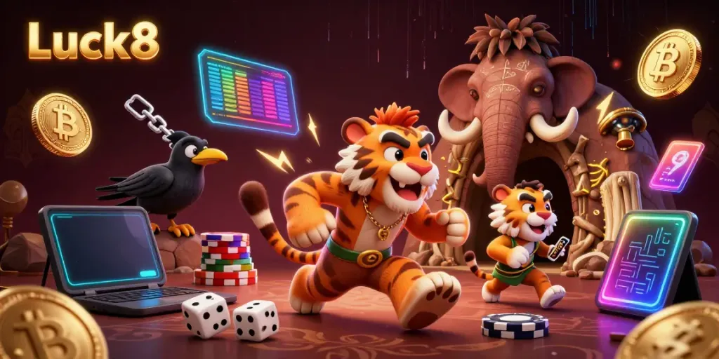 Experience thrilling gameplay with Luck8 in a vibrant prehistoric casino setting.