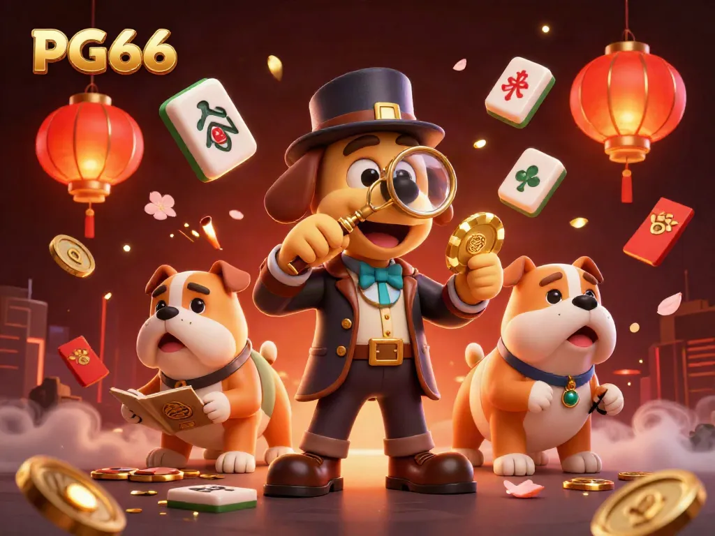 PG66 players uncover poker chip clues with golden treasures in a vibrant 3D casino scene.