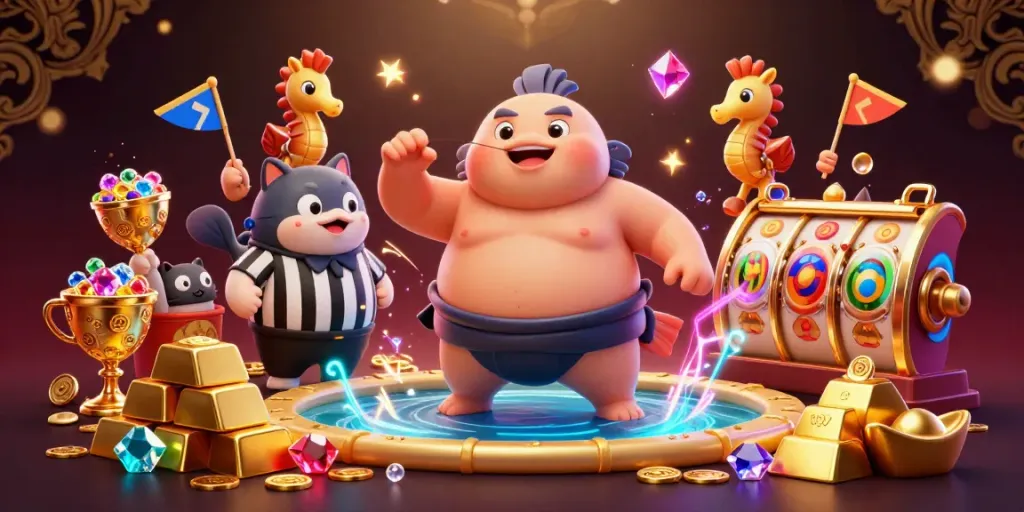 Experience thrilling action at uk88 with a vibrant underwater casino scene featuring animated characters and sparkling treasure.