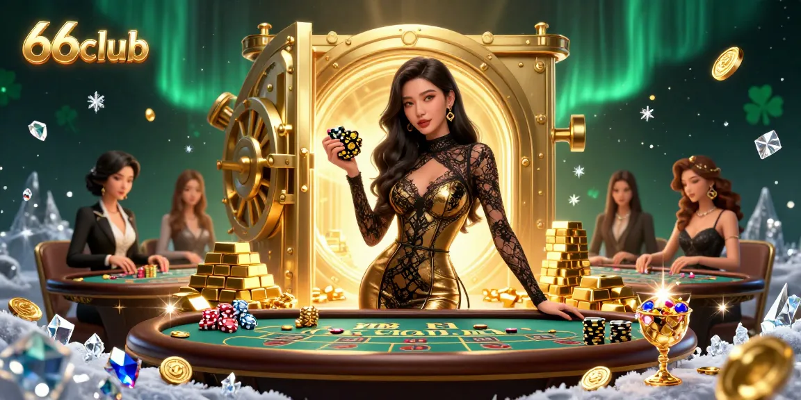 Engage with 66club's thrilling VIP experience at a luxurious baccarat table filled with golden riches.