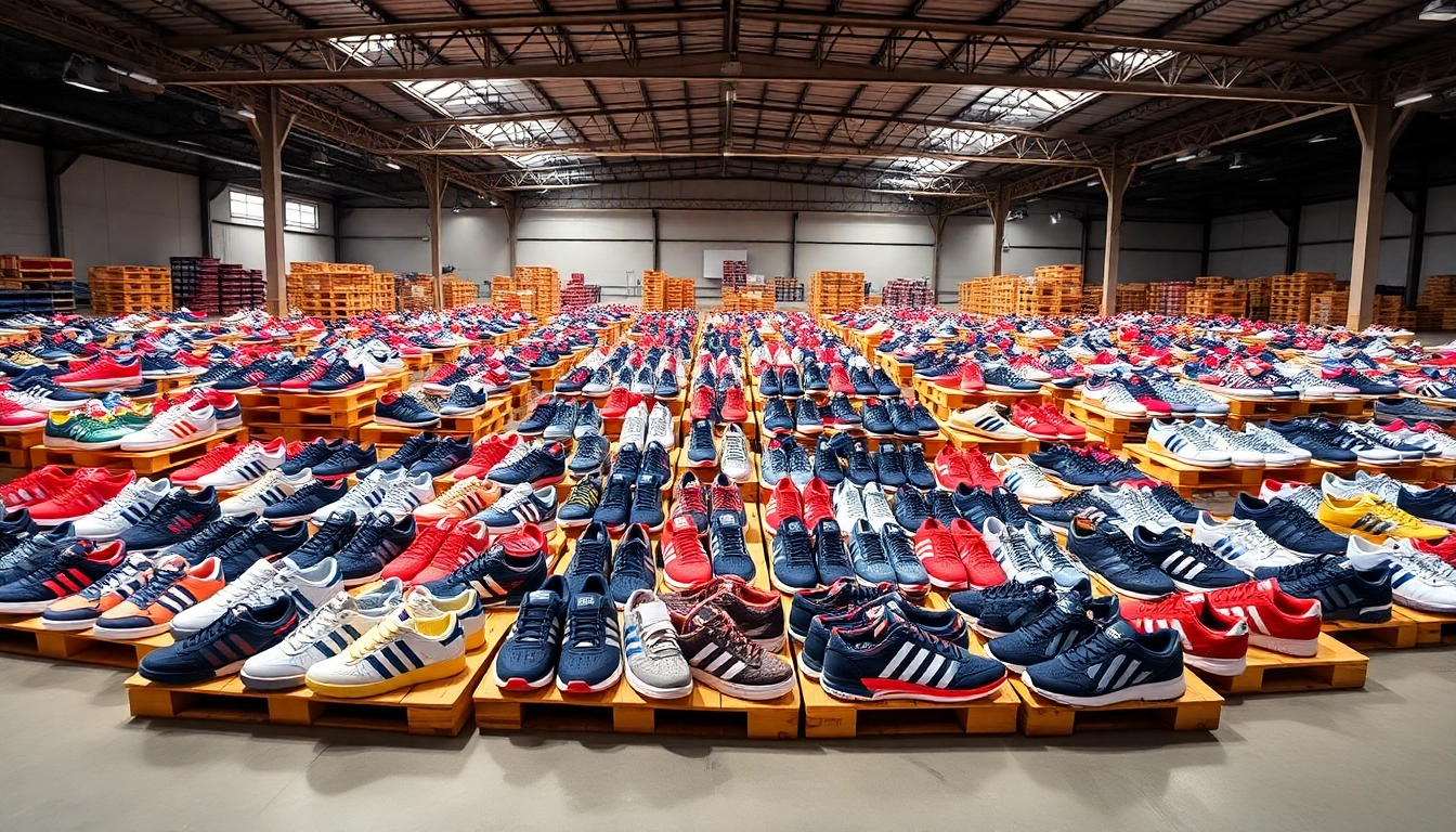 Showcasing Best Adidas Shoe Pallets (100 Pairs) beautifully arranged for a liquidation sale.