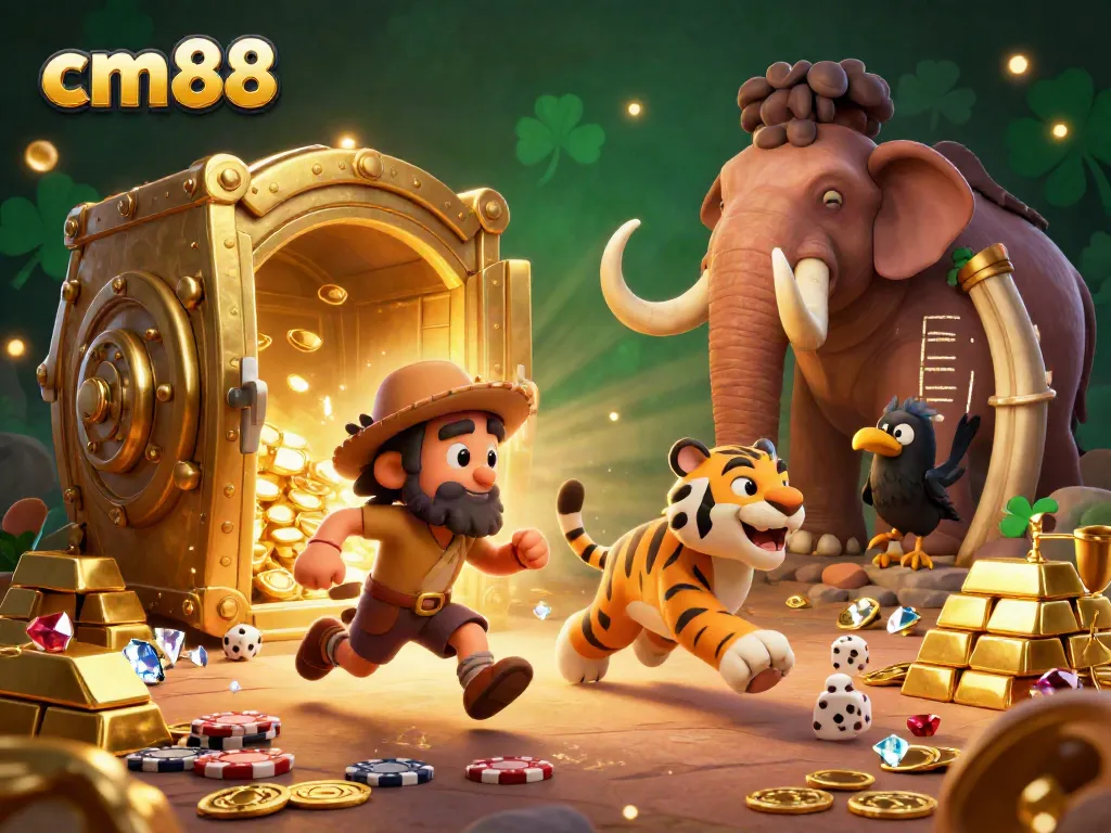 Experience excitement at cm88 with a cartoon caveman and sabertooth tiger running a vivid prehistoric casino.