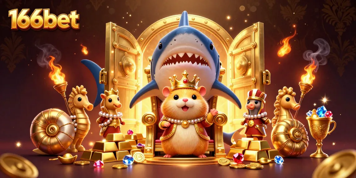 Win big with 166bet and a vibrant display of a golden hamster king and riches.
