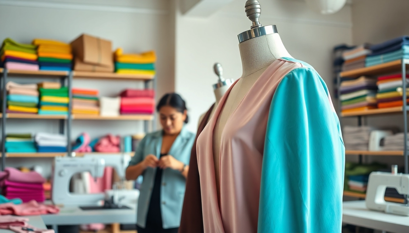 Women’s Clothing Manufacturer crafting unique designs in a vibrant workshop environment.