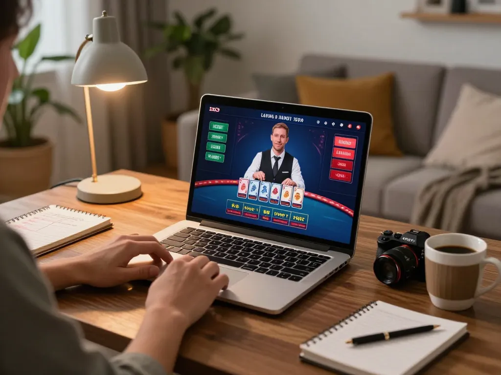 Player enjoying online blackjack game at C168 with cozy home setting and strategy notes.