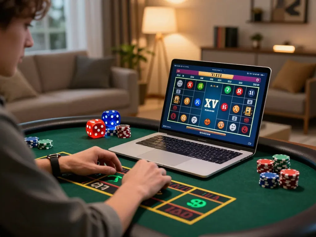 Tài xỉu gameplay displayed on laptop in a cozy home environment, engaging online gaming action.