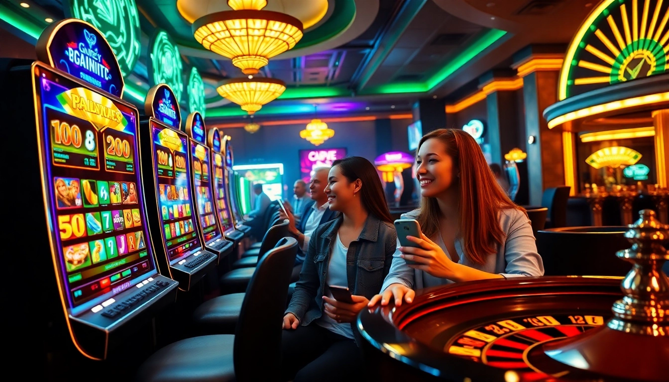 Experience thrilling gameplay with gg88 apk showcasing lively slot machines and engaged players.