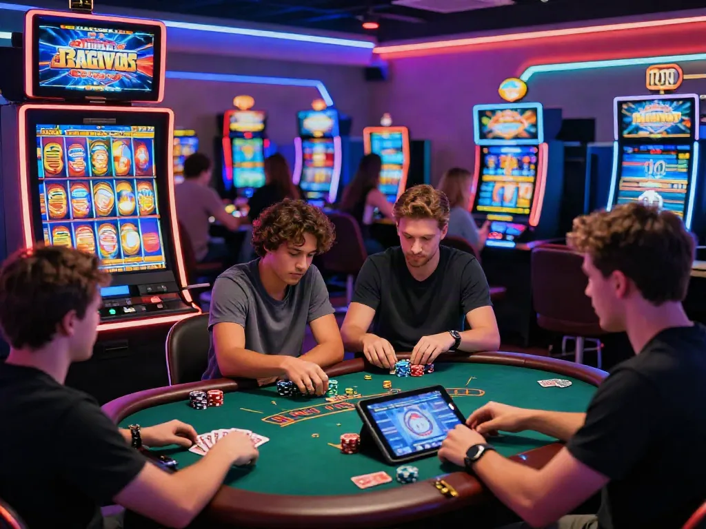 A diverse group enjoying nbet online gaming with vibrant casino ambiance and engaging gameplay.