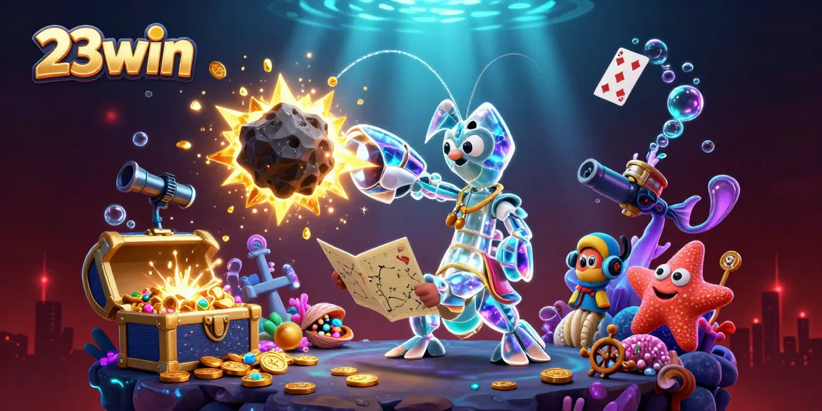 Experience thrilling gaming at 23win with colorful symbols, coins, and dynamic casino elements