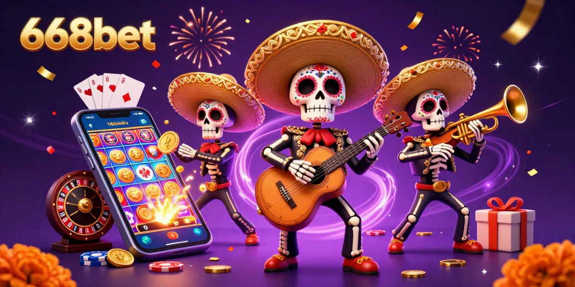 Engage in thrilling slot games and promotions with 668bet, featuring a vibrant mariachi-themed casino scene.