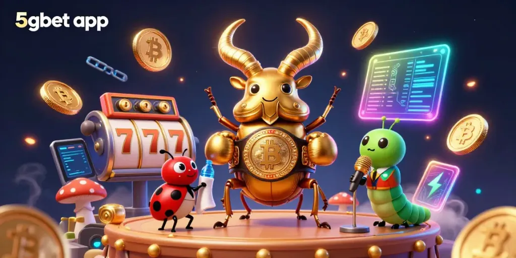 Play the 5gbet app with thrilling slot reels and jackpot counters in this vibrant illustration.