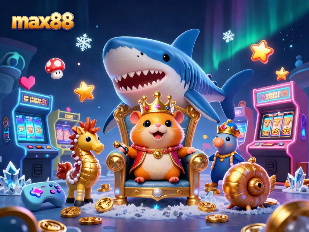 Experience max88's thrilling gameplay with a fierce golden hamster king and vibrant gaming elements.