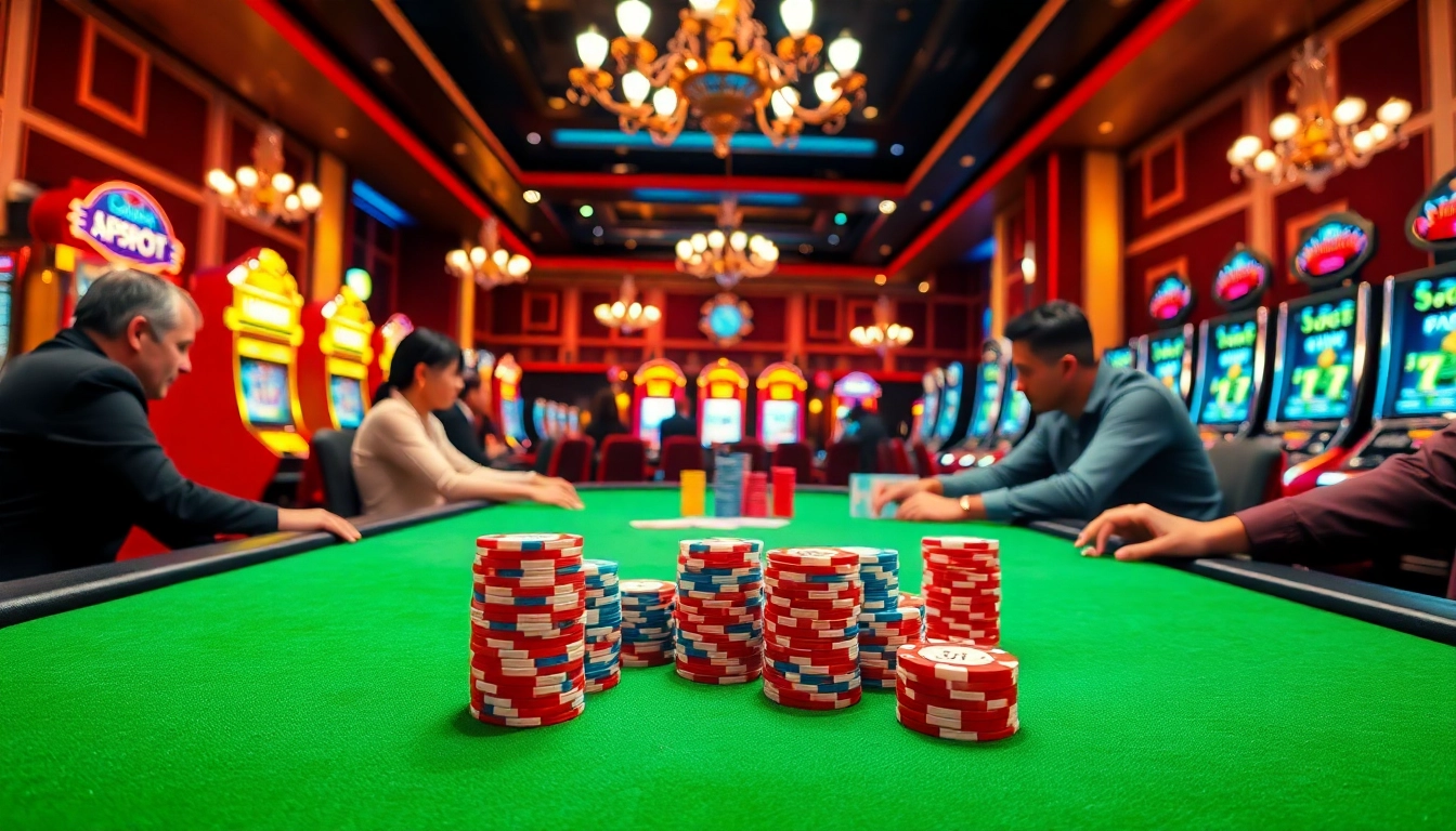 Experience the excitement of lc88 com with a vibrant casino scene featuring a thrilling poker game.