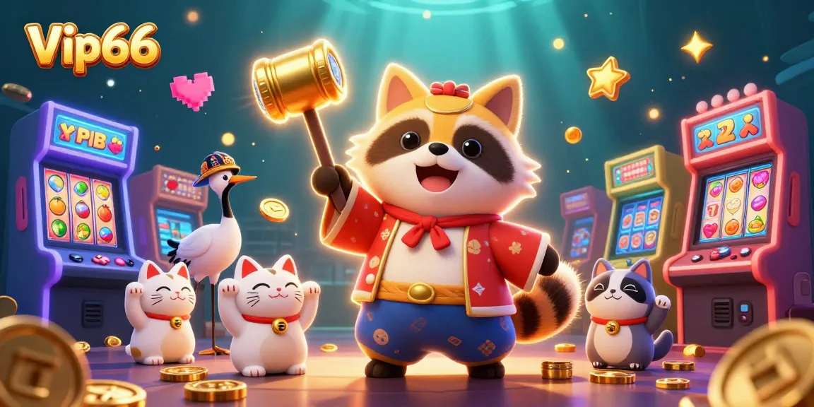 Win big with exciting games at Vip66's vibrant casino scene featuring adorable characters.