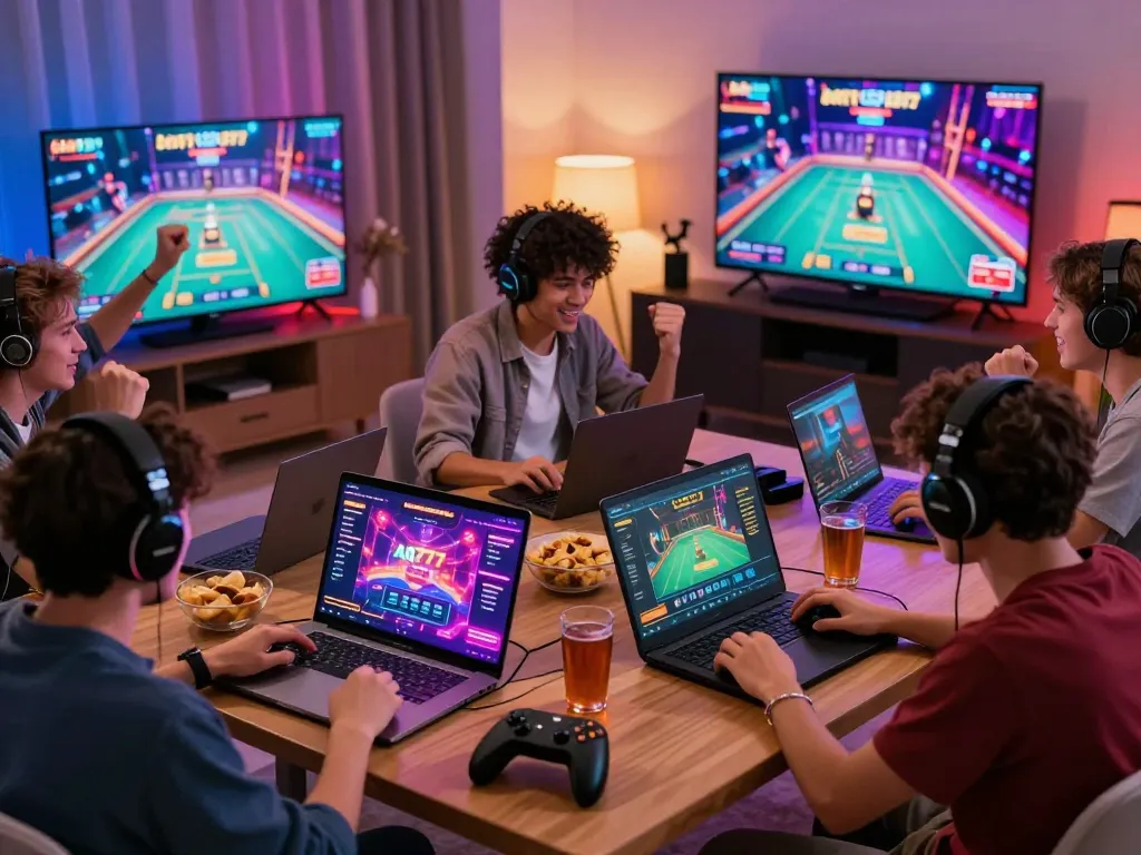 AQ777 online gaming scene with players enjoying live games in a vibrant home setting.