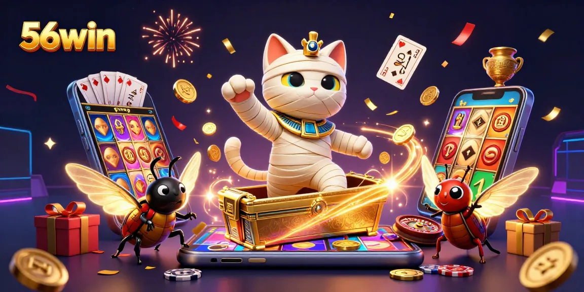 Experience 56win's thrilling gambling adventures with vibrant casino characters and dynamic elements.