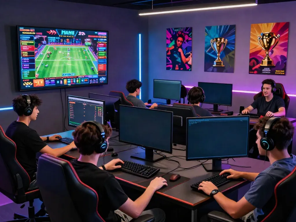 Engaged players on a dynamic sky88 online gaming platform in a modern home office.
