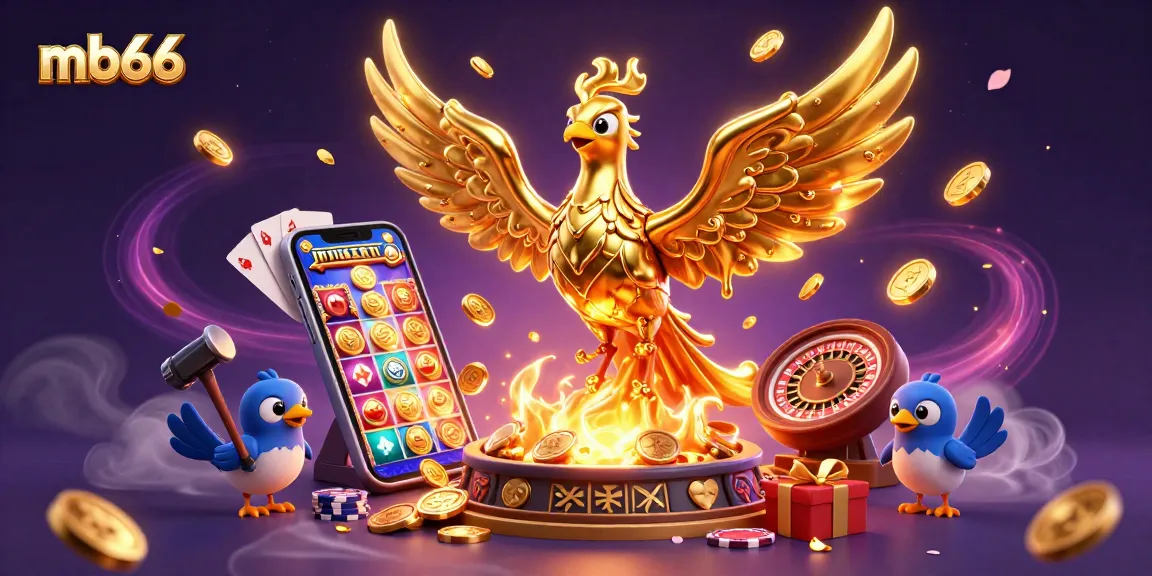 Engage in thrilling mb66 gaming with a molten metal phoenix and dynamic casino elements.